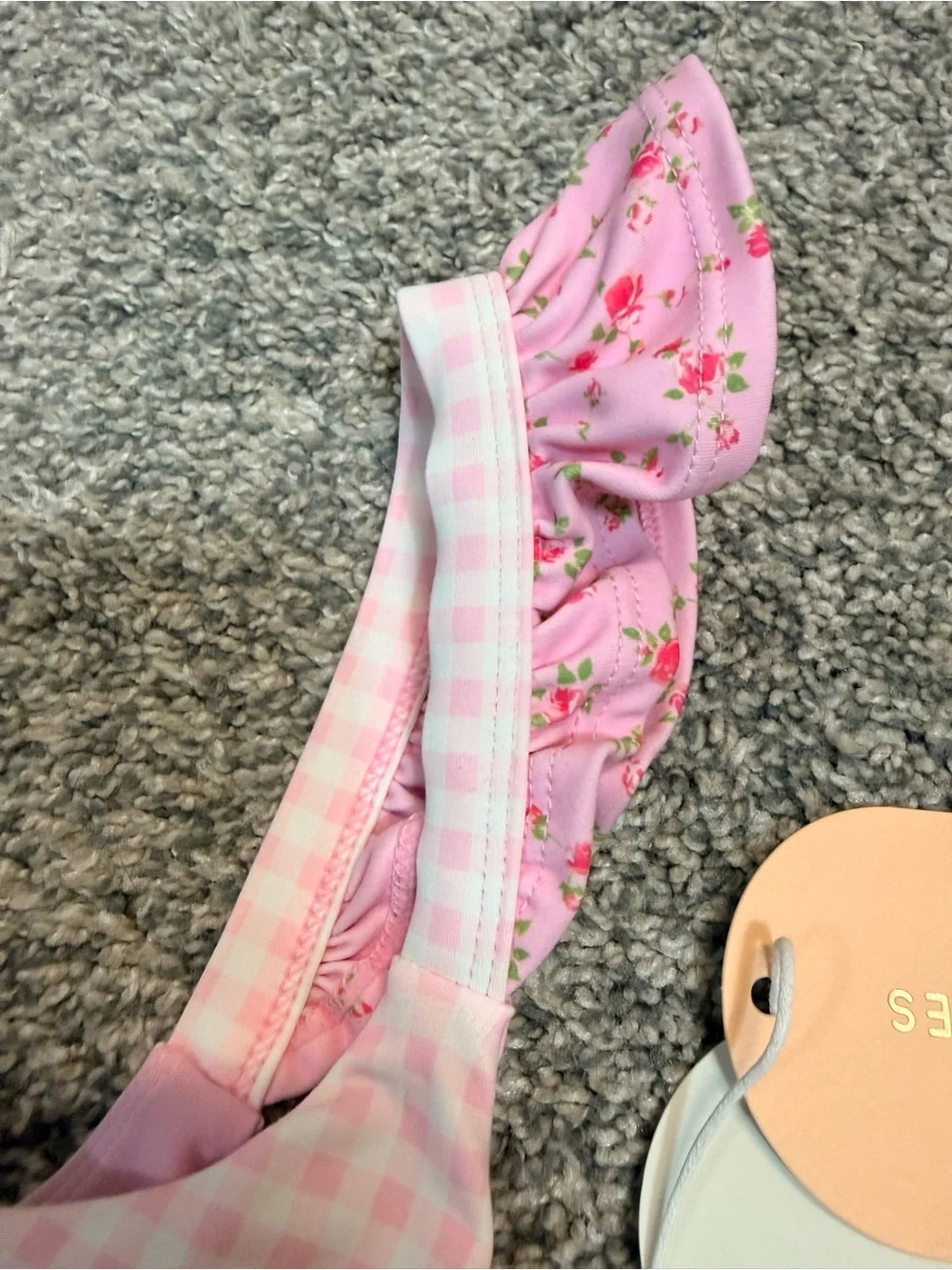 Blogilates Pink Gingham Ruffle Strap Sports Bra Top - Picture 4 of 7